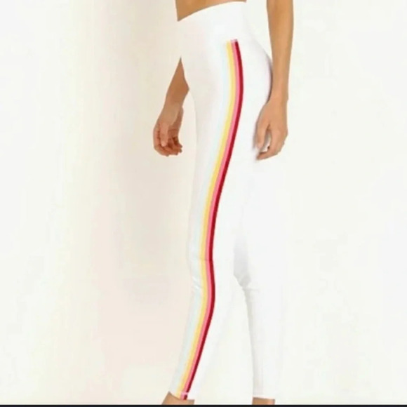 XS spiritual gangster leggings white 7/8 rainbow stripe in excellent condition - Picture 2 of 7
